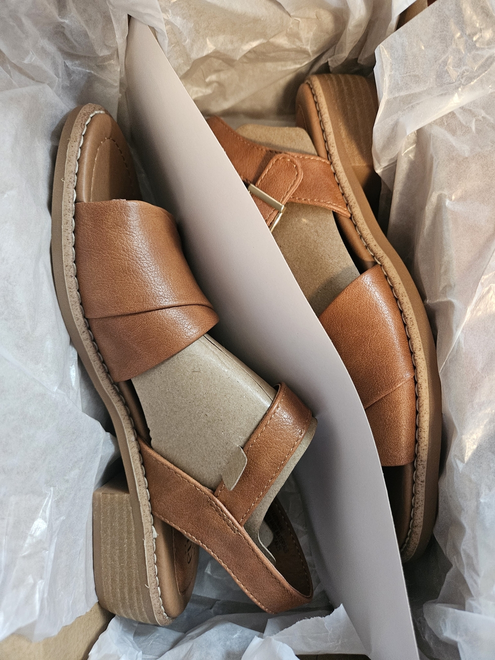 Eurosoft Women’s Tan Leather Slide Sandals with Buckle - Picture 2 of 3